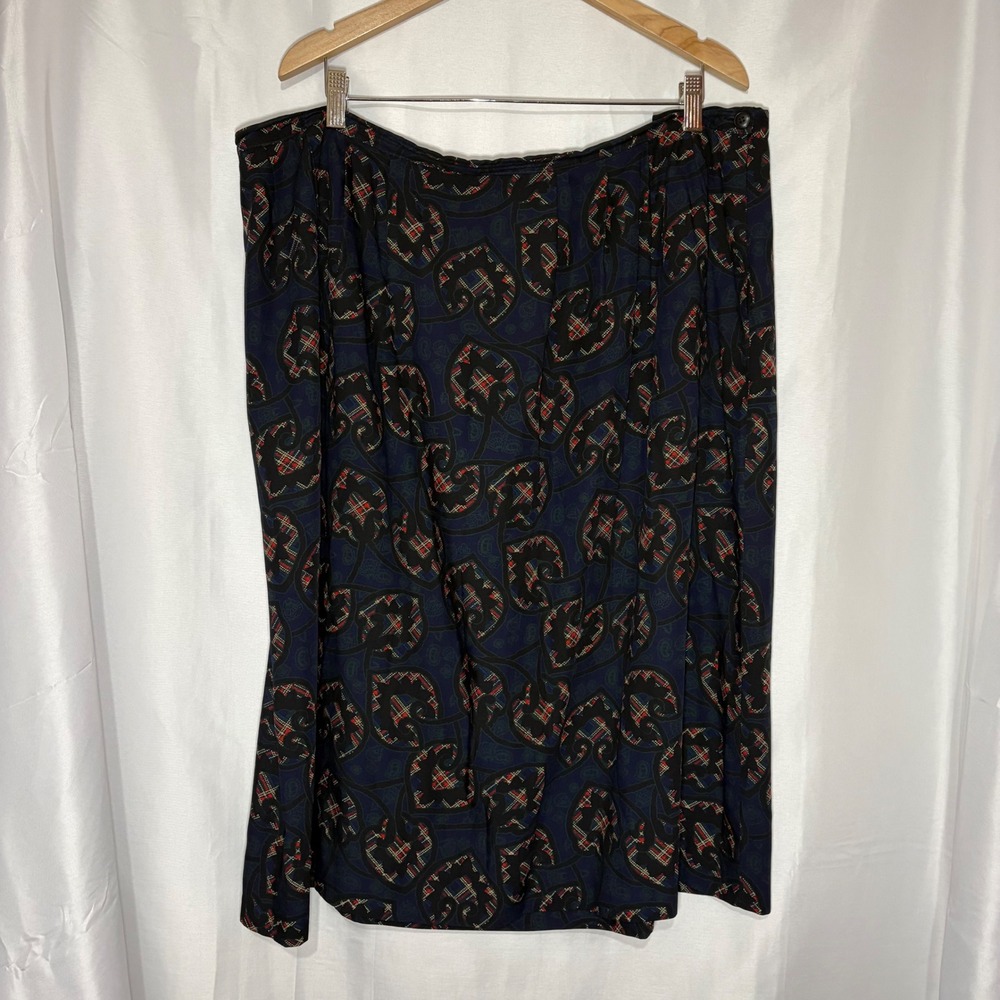 Vintage 80 90 Pendleton Country Sophisticates Navy Paisley Plaid Midi Skirt Plus